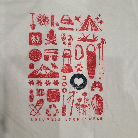 Columbia Lookout Ridge Short Sleeve Tee White Red Graphic Women Size XL - Picture 2 of 8